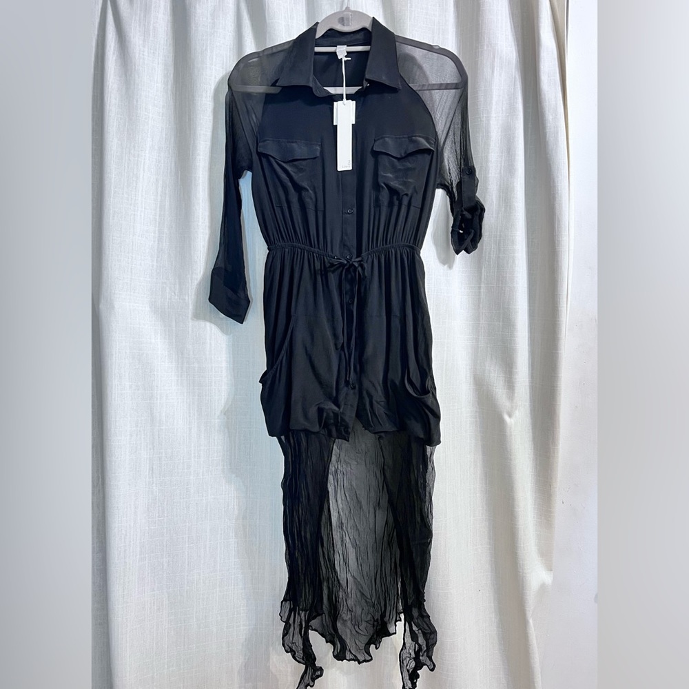 NWT Line & Dot Revolve Silk Layered Button Down High-Low Blouse Shirt Tunic